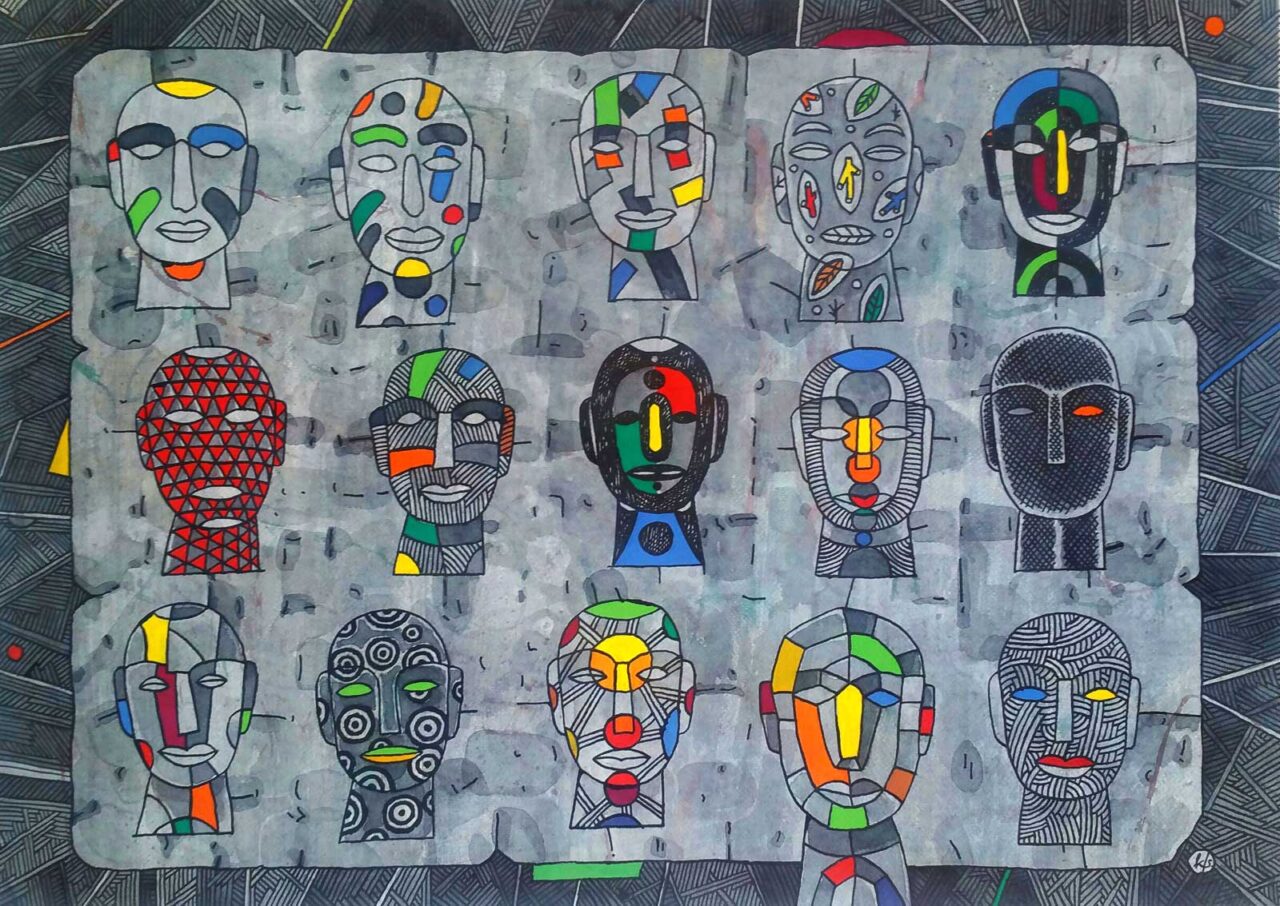 Szczepaniak-Krystyna_2018_Maski-(20181106)_akwarela-tusz_50x70cm