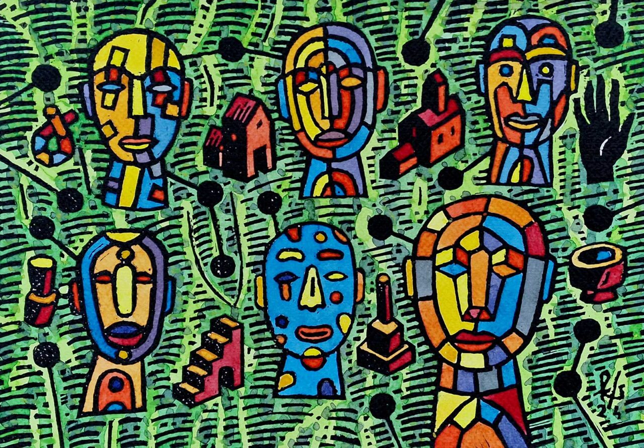 Szczepaniak-Krystyna_2024_Powiązania_linoryt-akwarela_3-50_21-5x30cm