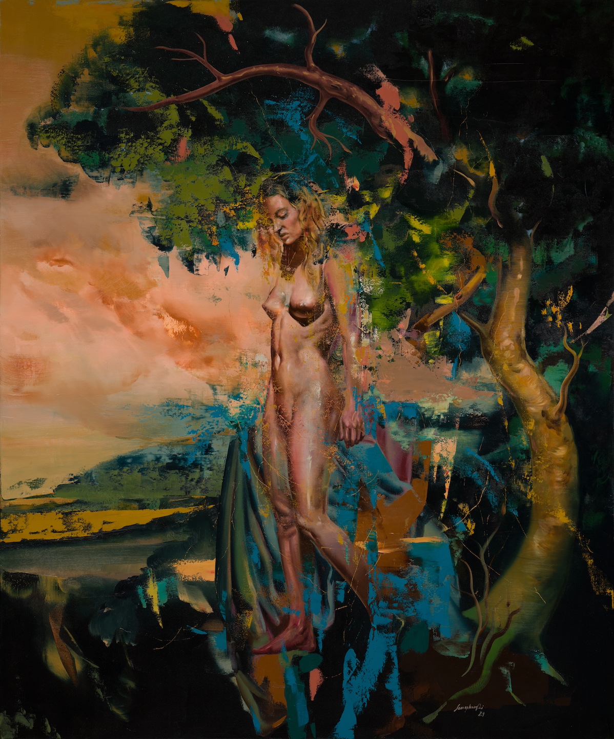 Jan Szczepkowski "Reflections" / 2021, 180 x 150 cm, oil on canvas Versus Logo Szkło